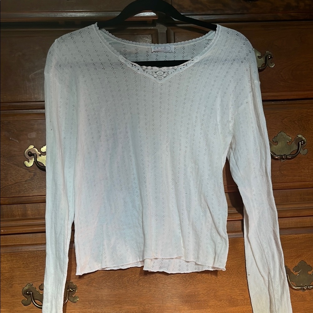 Cello White Ribbed Long Sleeve Blouse
